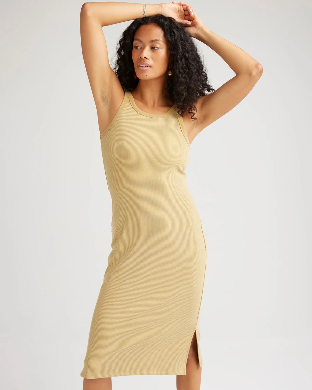 Vintage Ribbed Midi Dress Fennel Seed