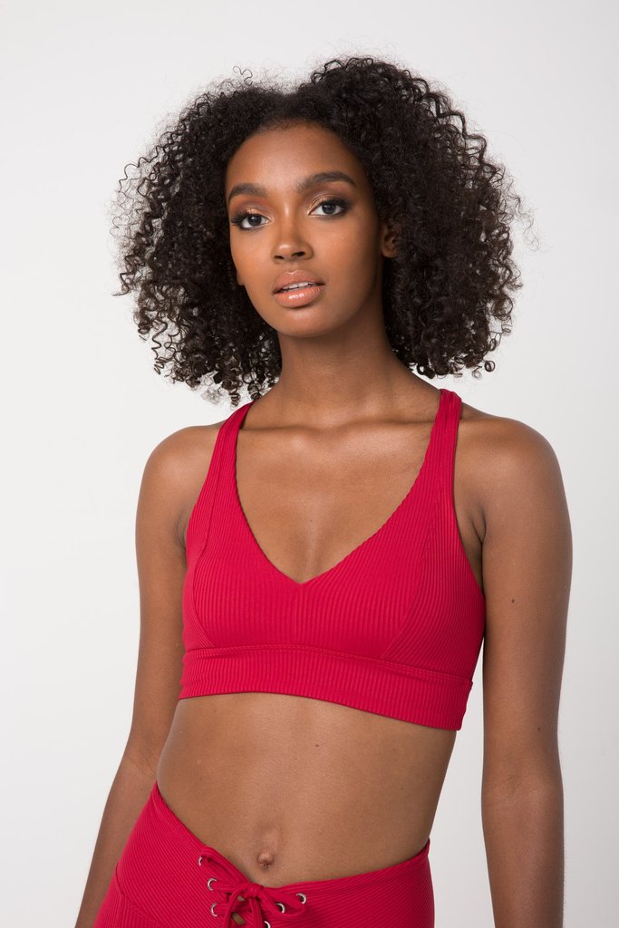 Veronica V Ribbed Bra Deep Red