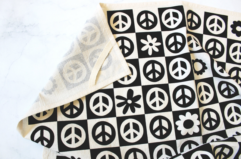 Peace Please Tea Towel Black & White