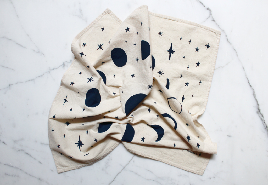 Moon Phases Tea Towel Navy