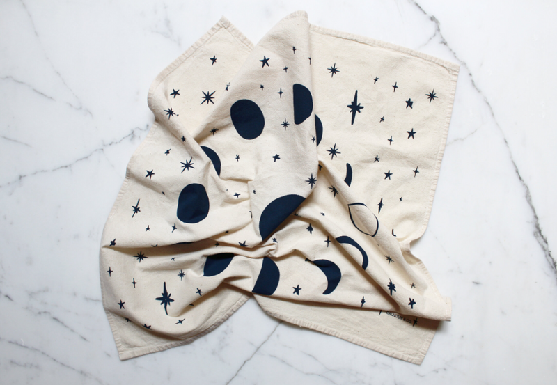 Moon Phases Tea Towel Navy