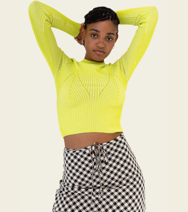 Audrey Ribbed Knit Crop Chartreuse